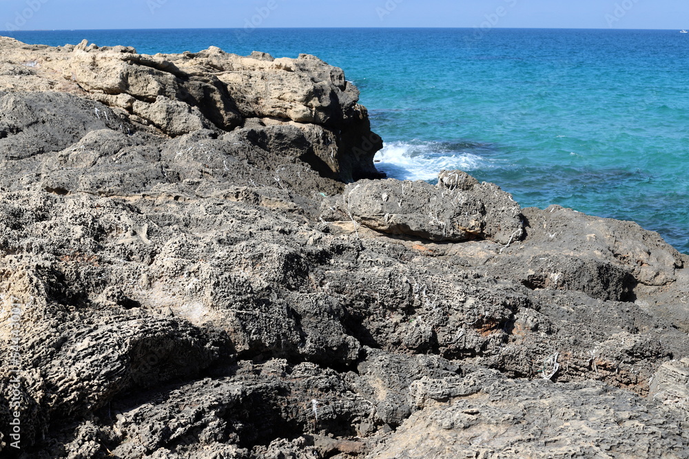 Rocks on the shores of the Mediterranean Sea in northern Israel. Rocks on the shores of the Mediterranean Sea in northern Israel.