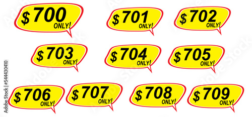 Discount sticker Template from 700 to 709, only. Vector template design, Sale, price tag illustration.