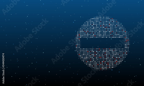 On the right is the no entry road symbol filled with white dots. Background pattern from dots and circles of different shades. Vector illustration on blue background with stars
