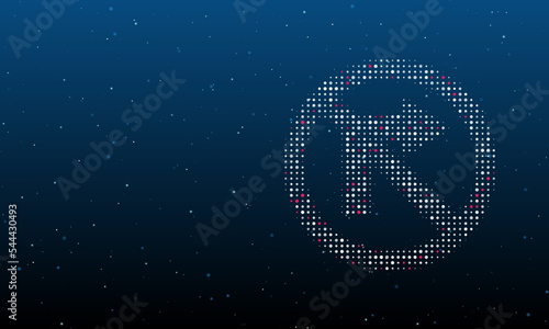 On the right is the no right turn symbol filled with white dots. Background pattern from dots and circles of different shades. Vector illustration on blue background with stars