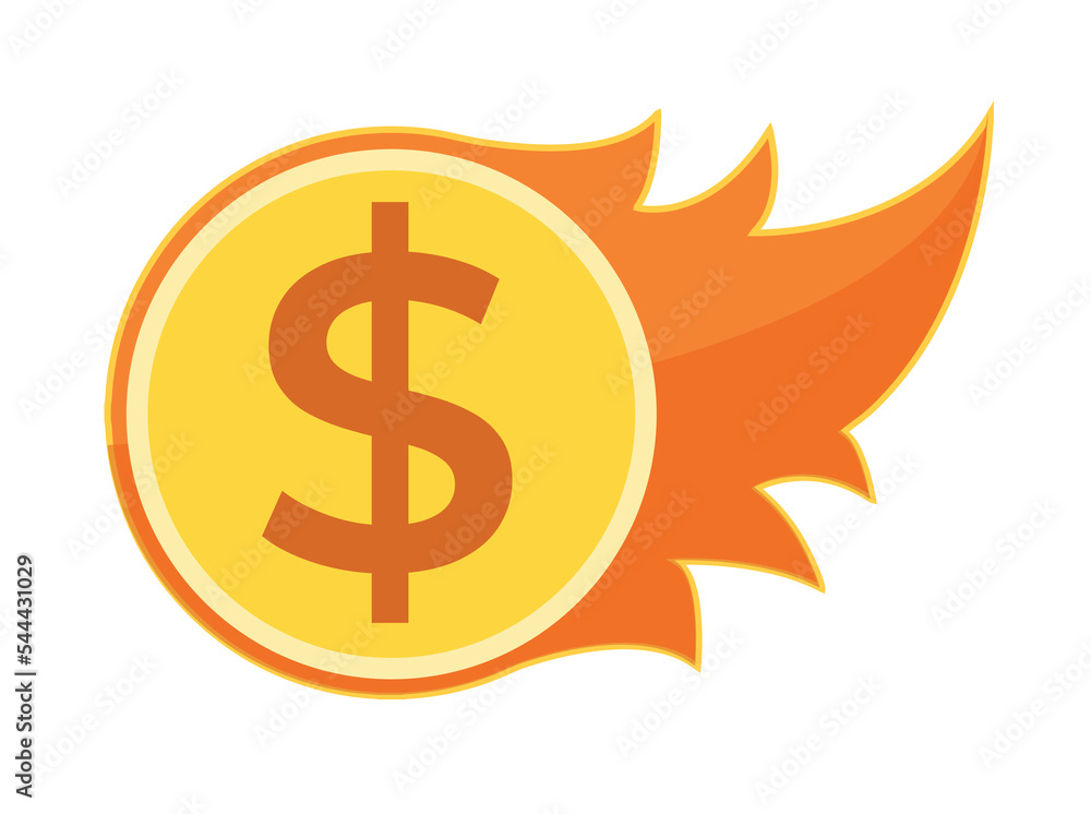 Money on fire. Comet illustration with cash coin Money on fire. Comet illustration with cash coin