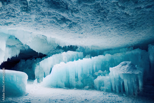 Konstfotografi A beautiful landscape inside a large ice cave under an Icelandic glacier, with s