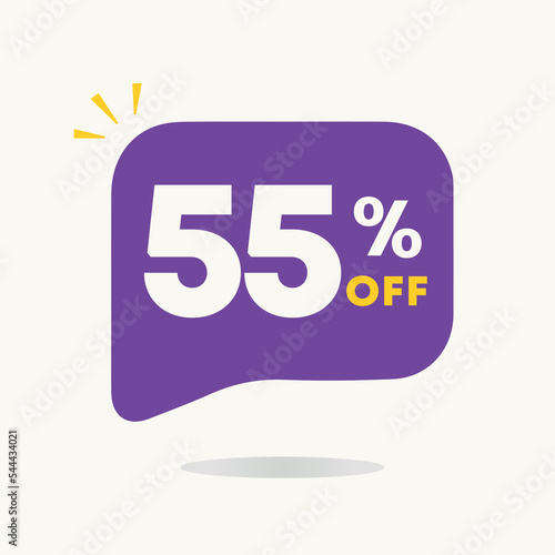 55% off. Price discount tag sale. Promo, special offer retail and store. For poster, social media