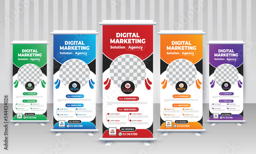 Trendy Modern Corporate digital marketing business agency x stand rollup pullup signage retractable multiple color banner design vector template