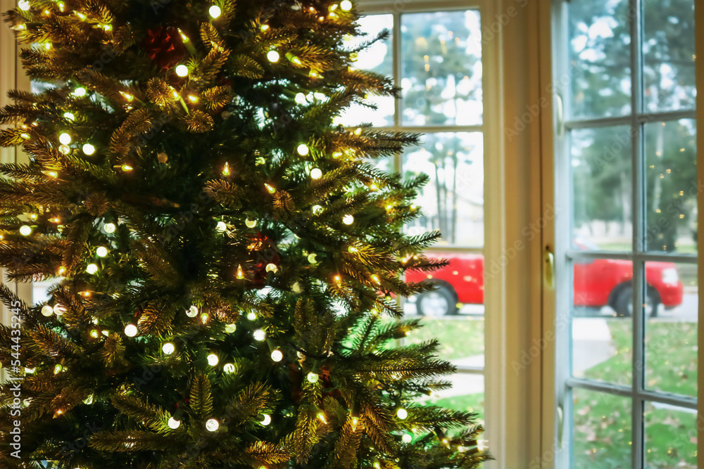 Christmas in the South Christmas tree with lights in front of a