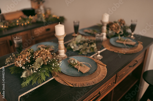 Stylish floral arrangement on the New Year's table
