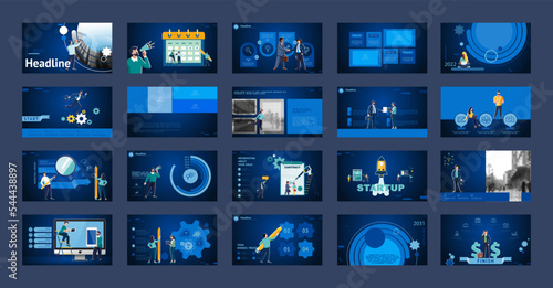 Graphic Design Project Presentation, powerpoint. Infographic Slide Template. For use in Flyer, job. Webinar Landing Page Template, Website Design, Banner. A team of people creates a business, teamwork