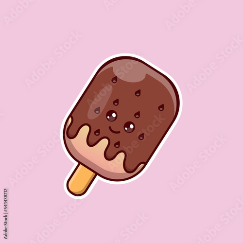 Cute cartoon ice cream with pink icing in vector. Isolated food vector. Flat cartoon style