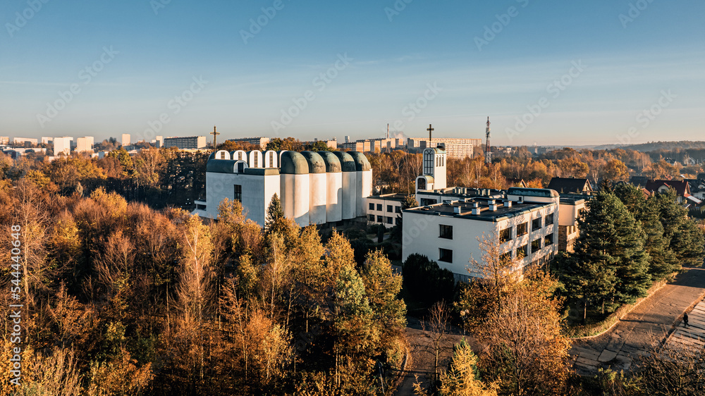 Jastrzębie-Zdrój, miasto przemysłowe na Górnym Śląsku w Polsce, panorama z lotu ptaka jesienią