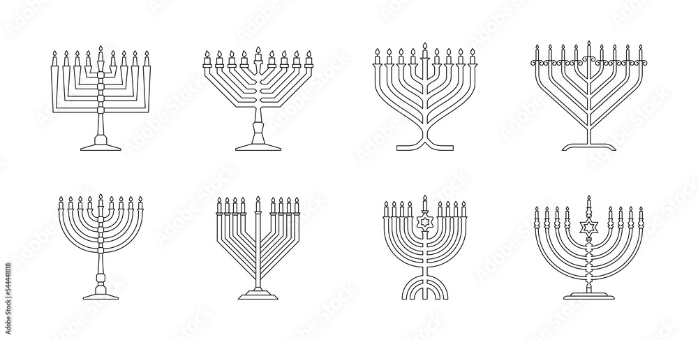 Set line style Jewish Hanukkah menorah vector illustration