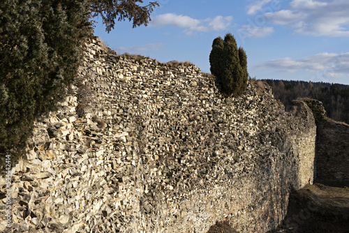 Stone wall at the ruins of Lanšperk Castle, Czech Republic