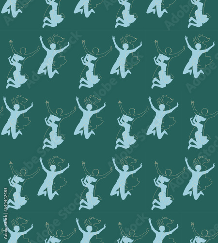Jumping cartoon people on green, seamless vector pattern © atdigit