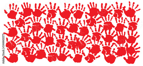 Red hand day. Paint hand or handprint silhouette. February, campaign to end the use of child soldiers. Help, help to stop child abuse. Show your red hand to the world. Red hands,