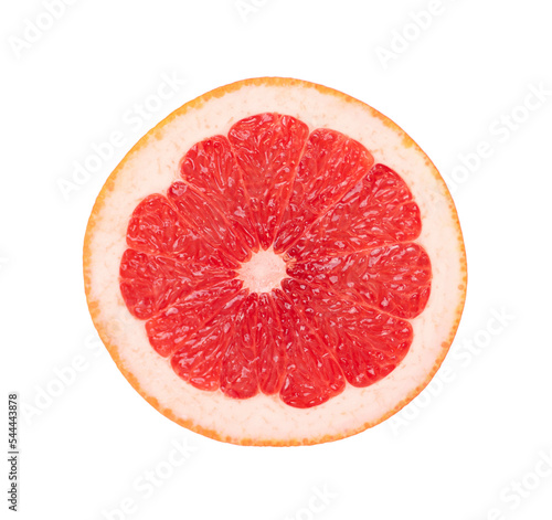 Piece of round grapefruit closeup isolated on white background
