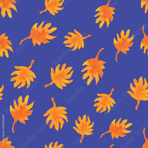 Seamless background of watercolor drawings abstract decorative orange leaves