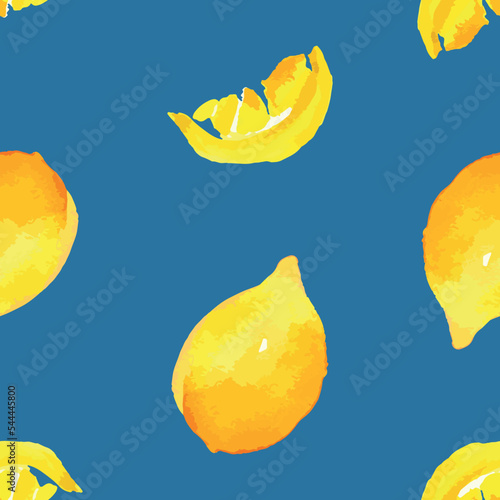 Seamless pattern of watercolor drawings cliced llemon citrus fruit photo