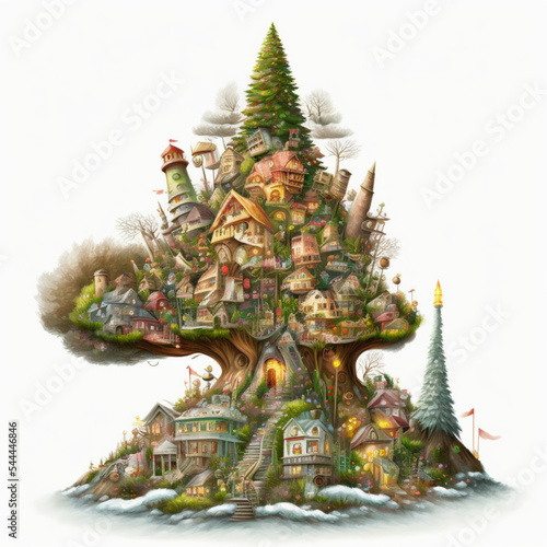 Imaginative fairy tale Christmas tree, digital art
