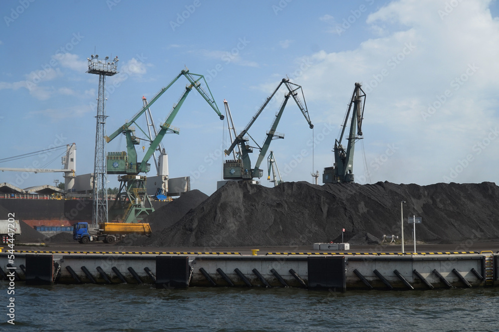  Platforms for loading coal on platforms in the port of Gdansk on the river Marwta Wisla. Poland           