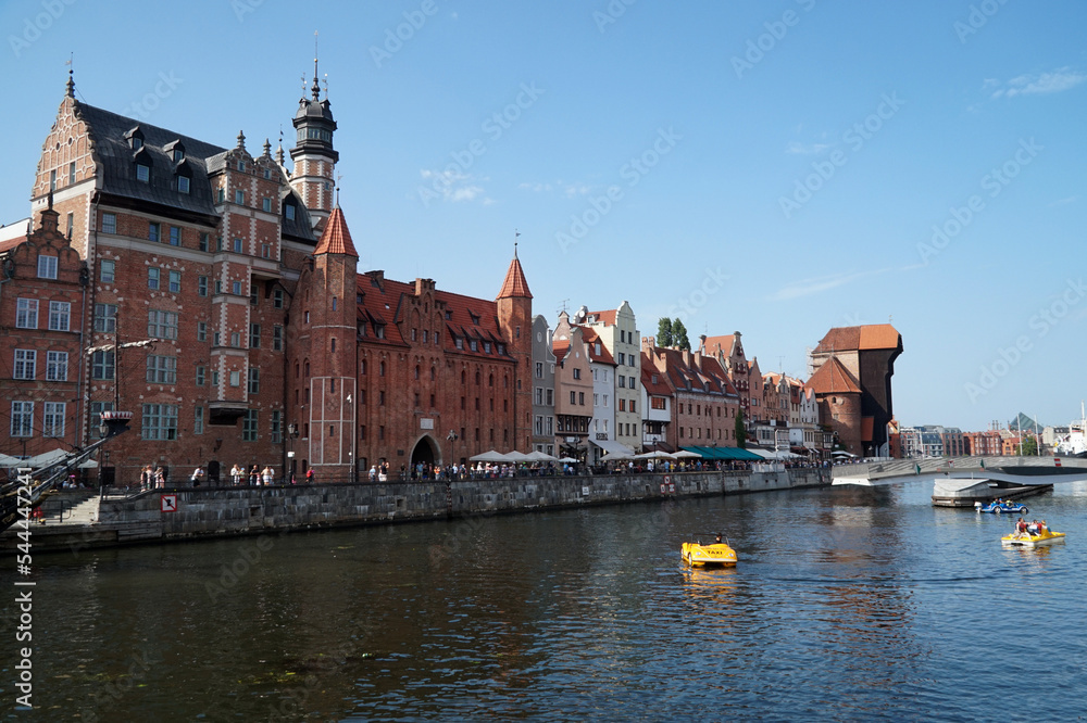Houses on the birch of the river Marvta Wisla in Gdansk. Poland            