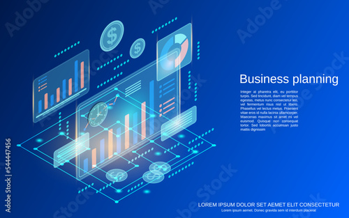 Business planning, time management flat 3d isometric vector concept illustration