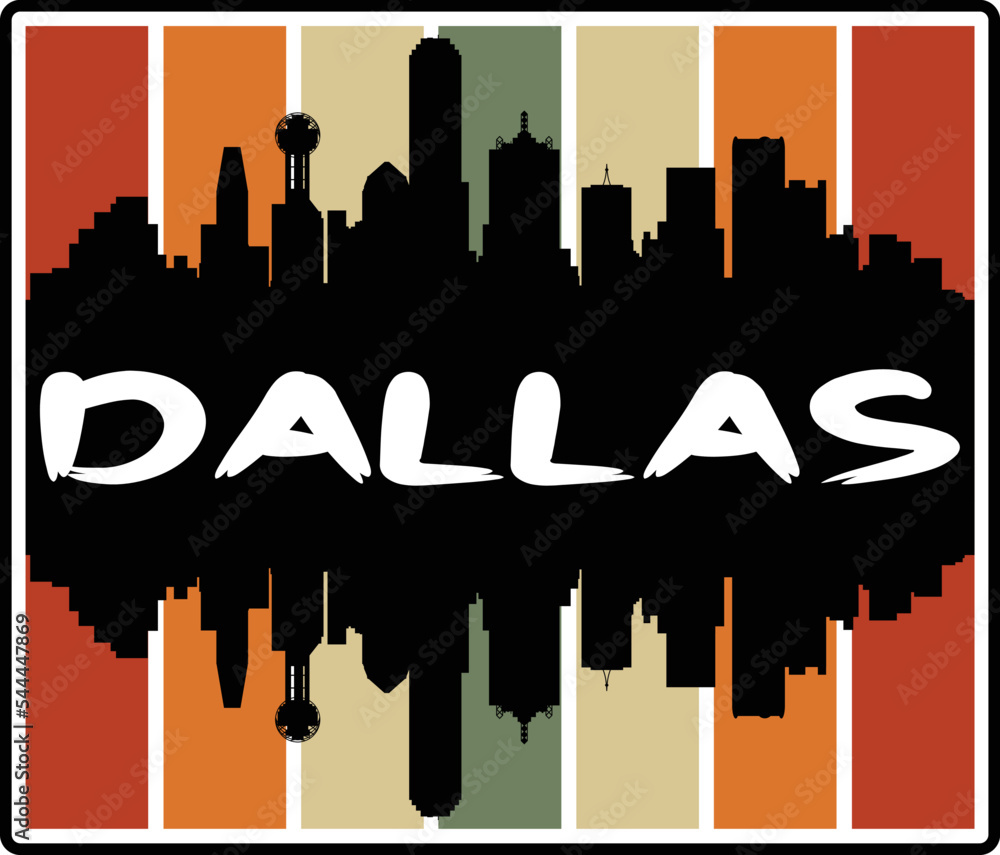 Dallas Texas USA Skyline Sunset Travel Souvenir Sticker Logo Badge Stamp Emblem Coat of Arms Vector Illustration EPS