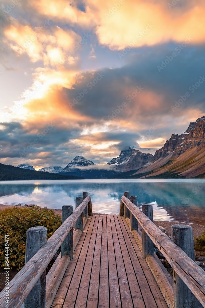 Footbridge To Bow Lake At Sunrise