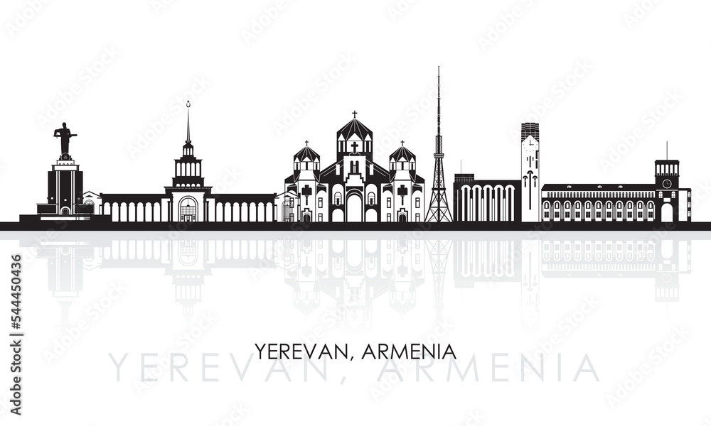 Silhouette Skyline panorama of city of Yerevan, Armenia - vector illustration