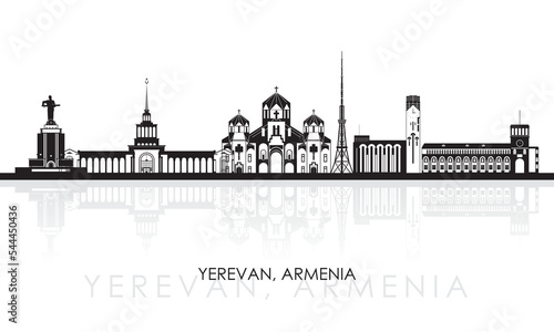 Silhouette Skyline panorama of city of Yerevan, Armenia - vector illustration