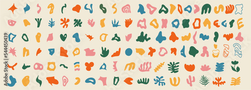 Big set of different abstract shapes. Hand drawn doodles. Modern fashion illustration. Flat design, cartoon drawing, vector.