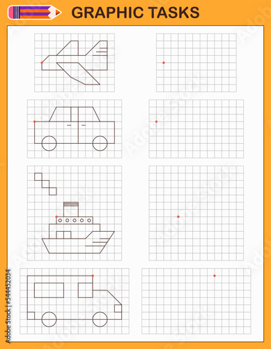Graphic tasks by cells. Educational games for kids