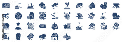 Collection of icons related to Recipes and ingredients, including icons like Baking, coffee, pumpkin pie, Pizza and more. vector illustrations, Pixel Perfect set
