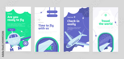Airline story template, app concept, media beanner, trendy plane post, social media pack, online travel