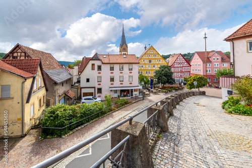 The Mockmuhl Town Hall building in the town square of the rural hill town of Mockmuhl, in the district of Heilbronn, Baden-Württemberg, Germany. photo