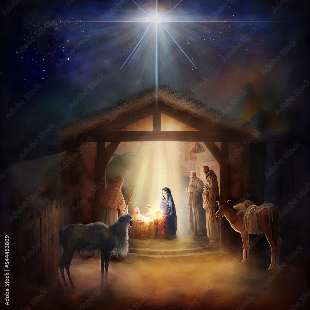 Christmas nativity scene Stock Illustration | Adobe Stock