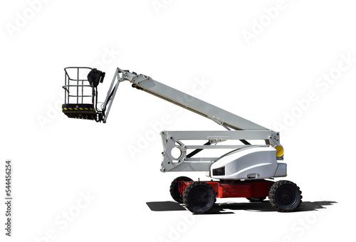 Quadro su tela Self-propelled articulated boom lift on isolated background with shadow in png