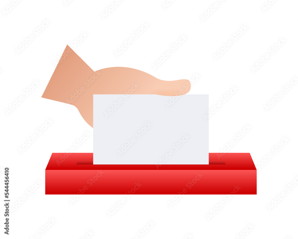 Hand puts vote bulletin into vote box. Voting concept. Ballot box. Vector stock illustration. Hand puts vote bulletin into vote box. Voting concept. Ballot box. Vector stock illustration.