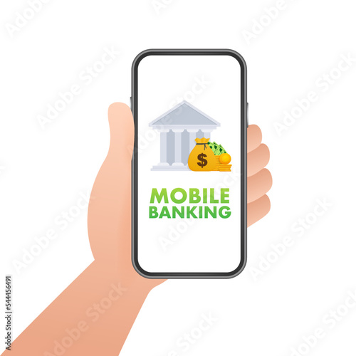 Mobile banking. Online banking. Bank icon on smartphone screen. Vector stock illustration.