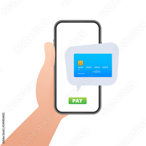 Mobile Payment concept with illustration of smartphone, credit card. Vector illustration.
