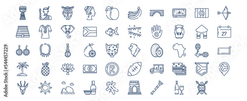 Collection of icons related to South Africa, including icons like African Man, African Woman, Elephant, Hippo and more. vector illustrations, Pixel Perfect set
