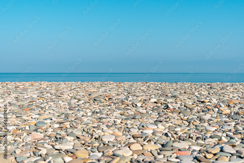 Beautiful pebble beach landscape in Batumi, sunny day Beautiful pebble beach landscape in Batumi, sunny day