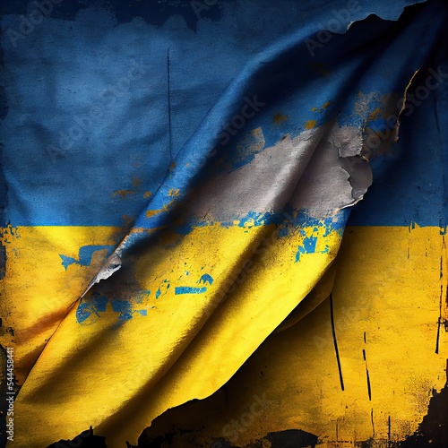 Tattered, worn flag of Ukraine. Ukrainian colors grunge war background.