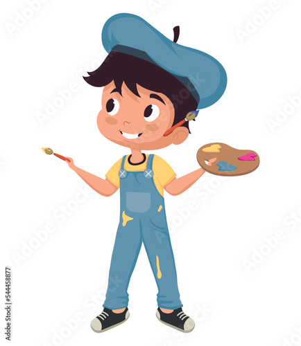 little schoolboy with paint pallette