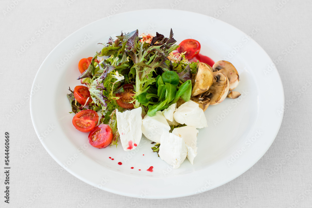 Vegetable cheese salad with mushrooms