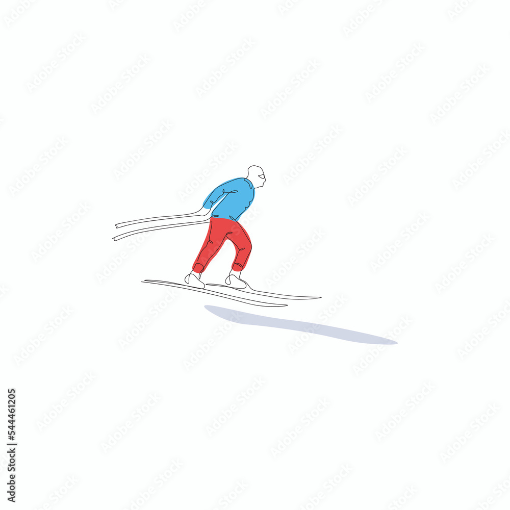 Continuous one line art of skier skiing on the mountain Continuous one line art of skier skiing on the mountain