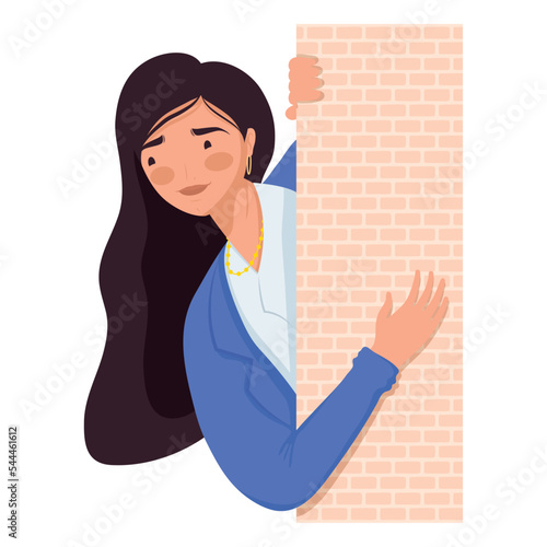 woman spying in wall