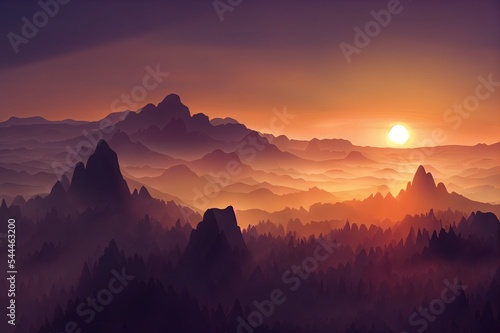 illustration of natural scenery when the sun is going down