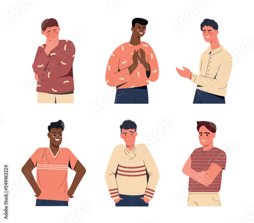 Character makes various gestures. Collection of stickers for social networks and instant messengers. Poster or banner for website. Cartoon flat vector illustrations isolated on white background