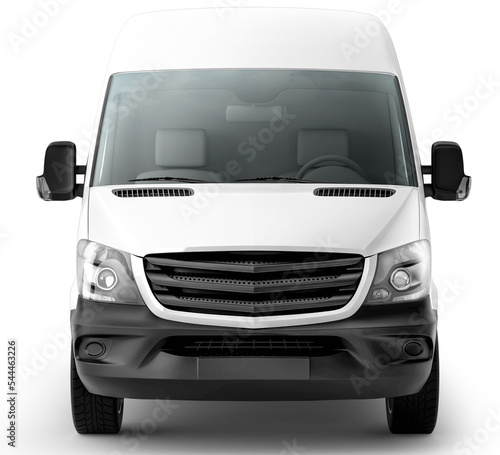 white delivery van front view on isolated empty background for mockup