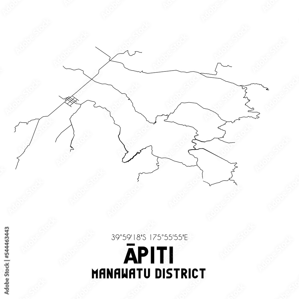 Fototapeta premium Apiti, Manawatu District, New Zealand. Minimalistic road map with black and white lines