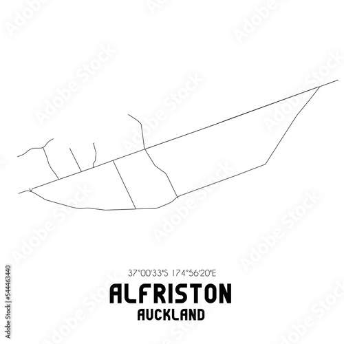 Alfriston, Auckland, New Zealand. Minimalistic road map with black and white lines